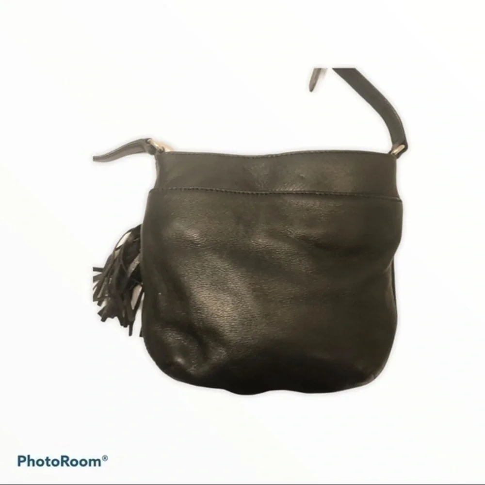 Michael kors black leather tassel crossbody bag